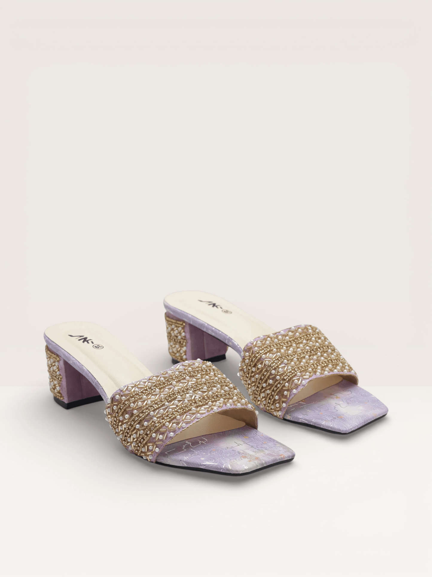 Beaded Block Heel Mules for Women | Fancy Ladies Mules BD - Nawabi Shoes BD