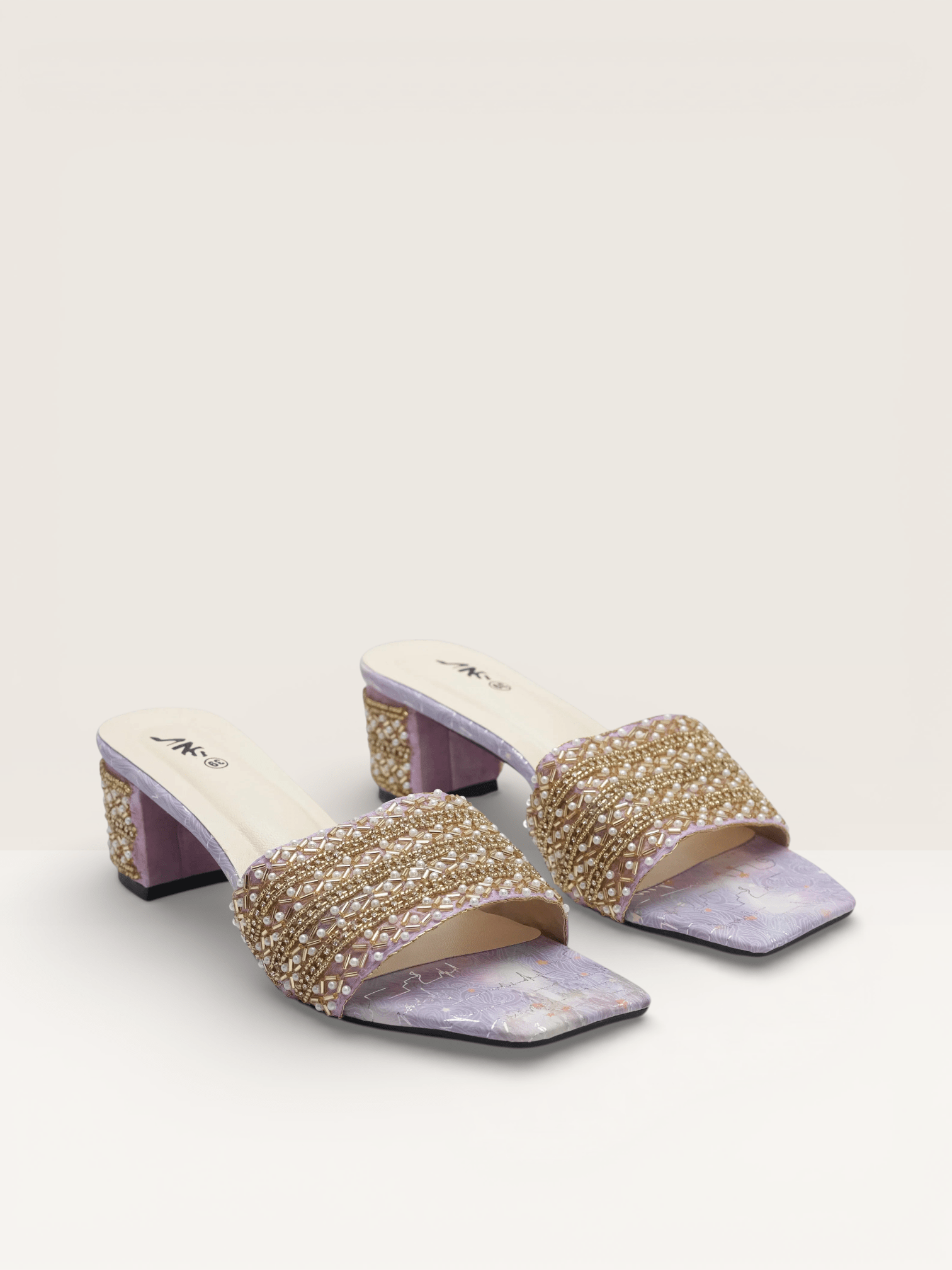 Beaded Block Heel Mules for Women | Fancy Ladies Mules BD - Nawabi Shoes BD