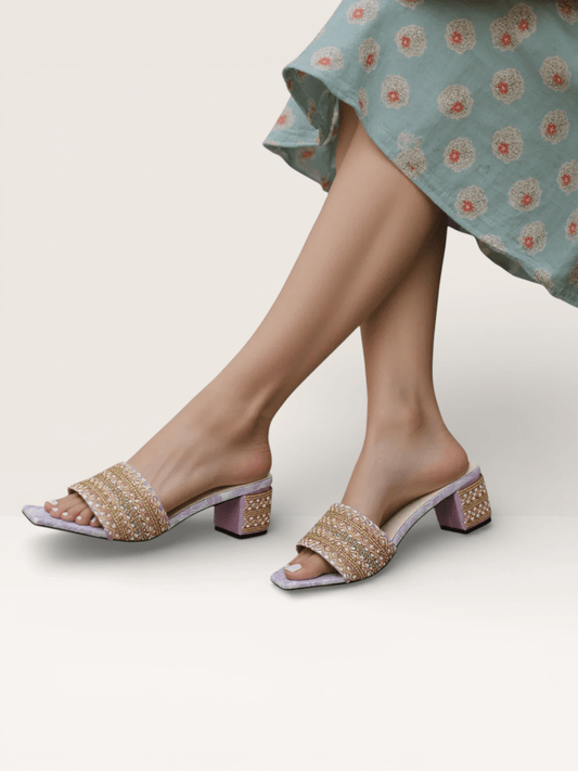Beaded Block Heel Mules for Women | Fancy Ladies Mules BD - Nawabi Shoes BD