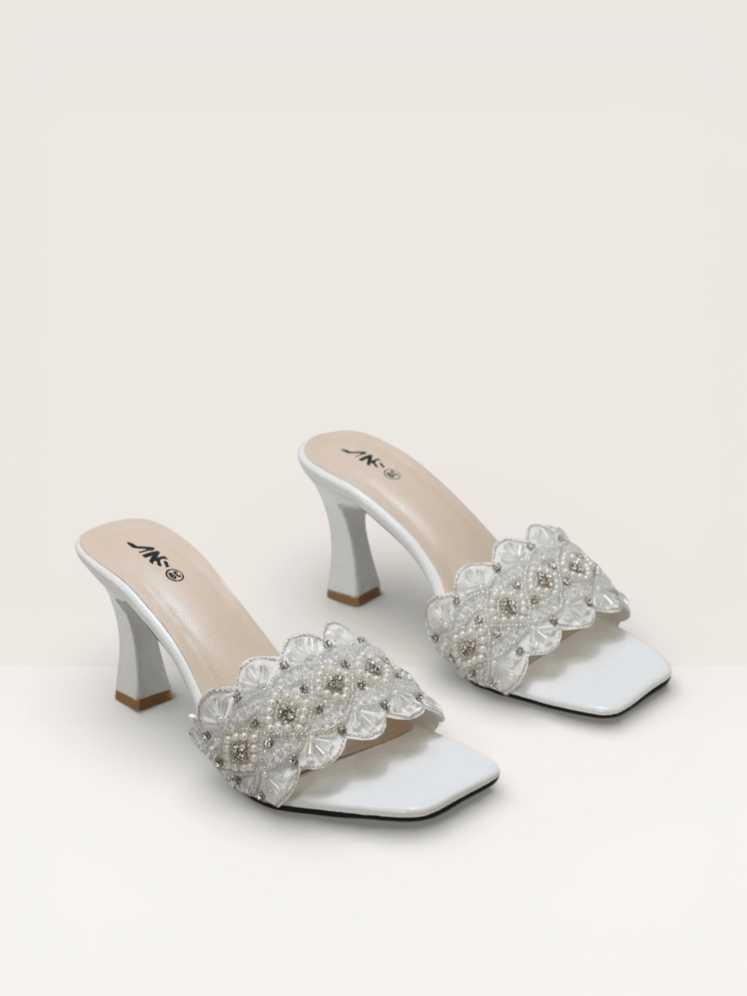 Beaded High Heel Sandals - Elegant Embellished Block Heels for Women - Nawabi Shoes BD