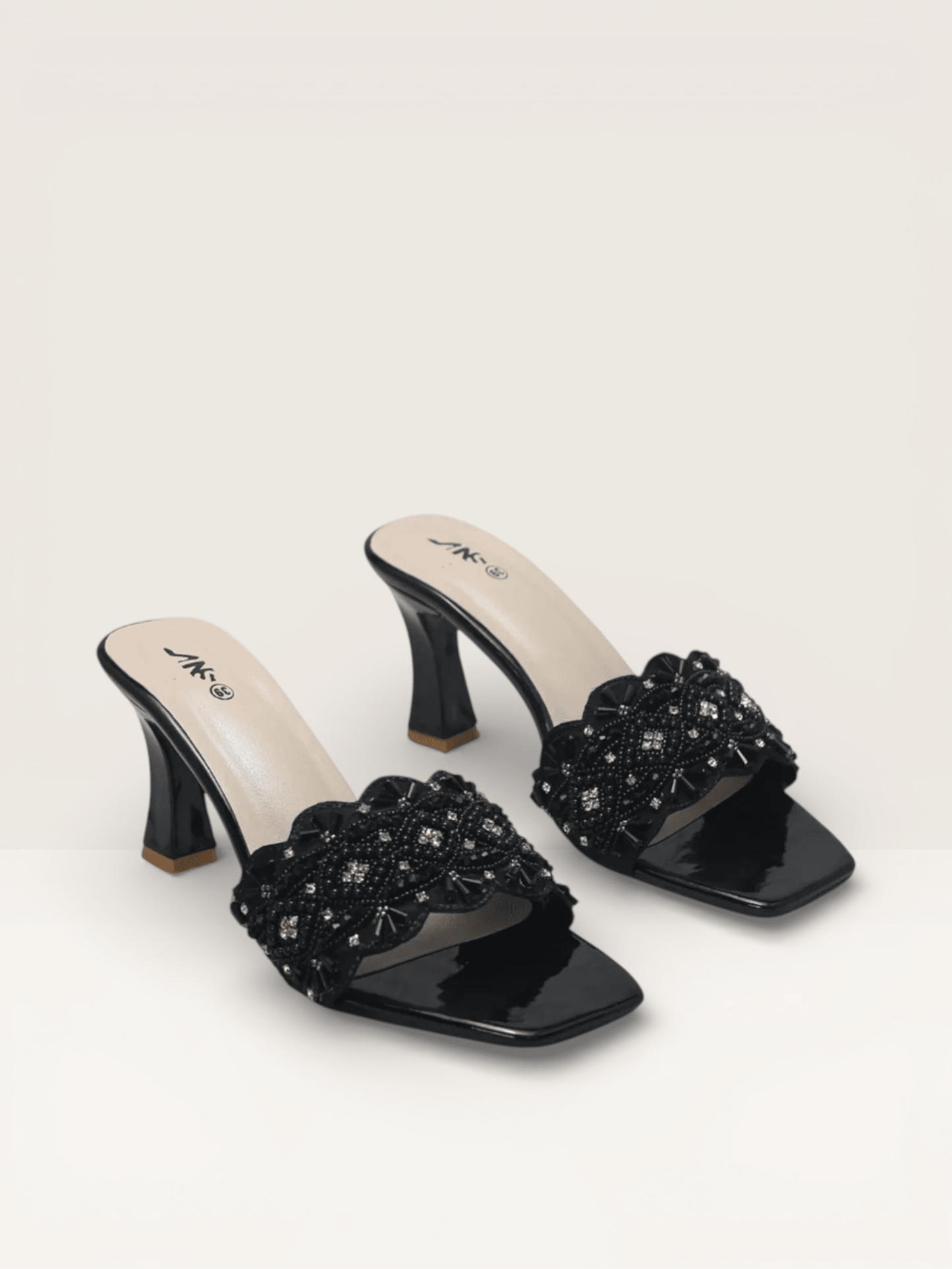 Beaded High Heel Sandals - Elegant Embellished Block Heels for Women - Nawabi Shoes BD