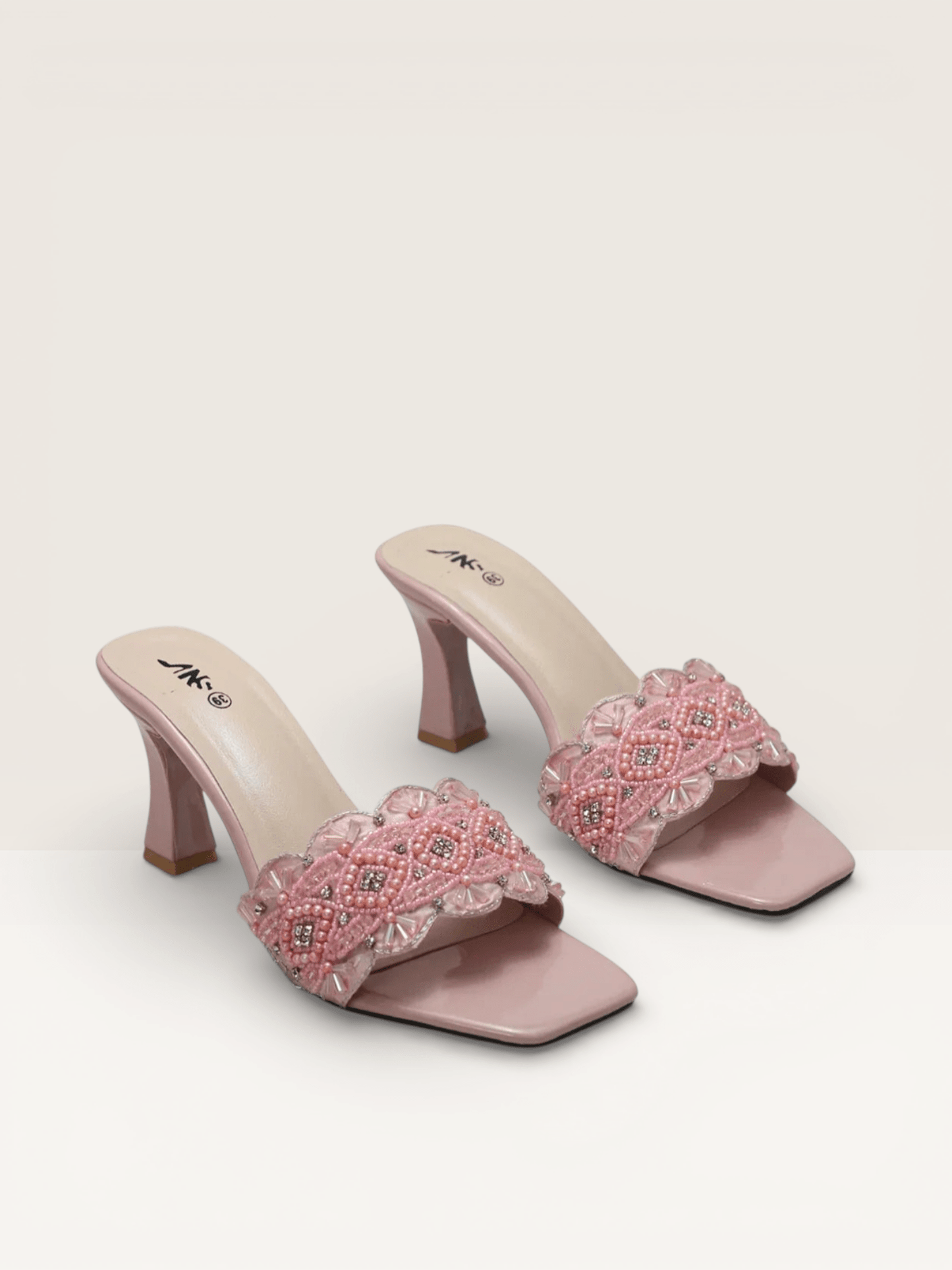 Beaded High Heel Sandals - Elegant Embellished Block Heels for Women - Nawabi Shoes BD