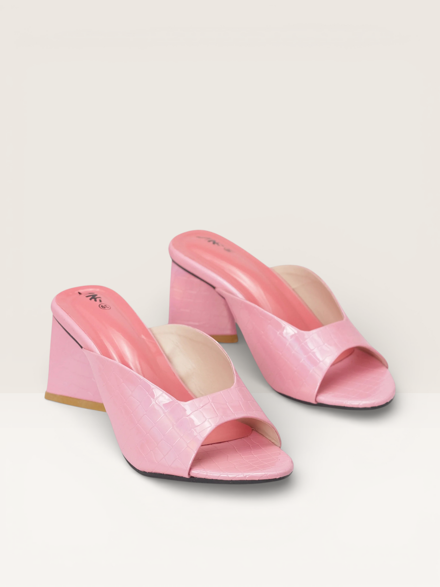 Women's Pink Mules with Croc-Embossed Texture and Block Heel | Nawabi Shoes BD - Nawabi Shoes BD