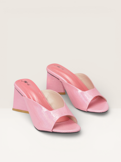 Women's Pink Mules with Croc-Embossed Texture and Block Heel | Nawabi Shoes BD - Nawabi Shoes BD