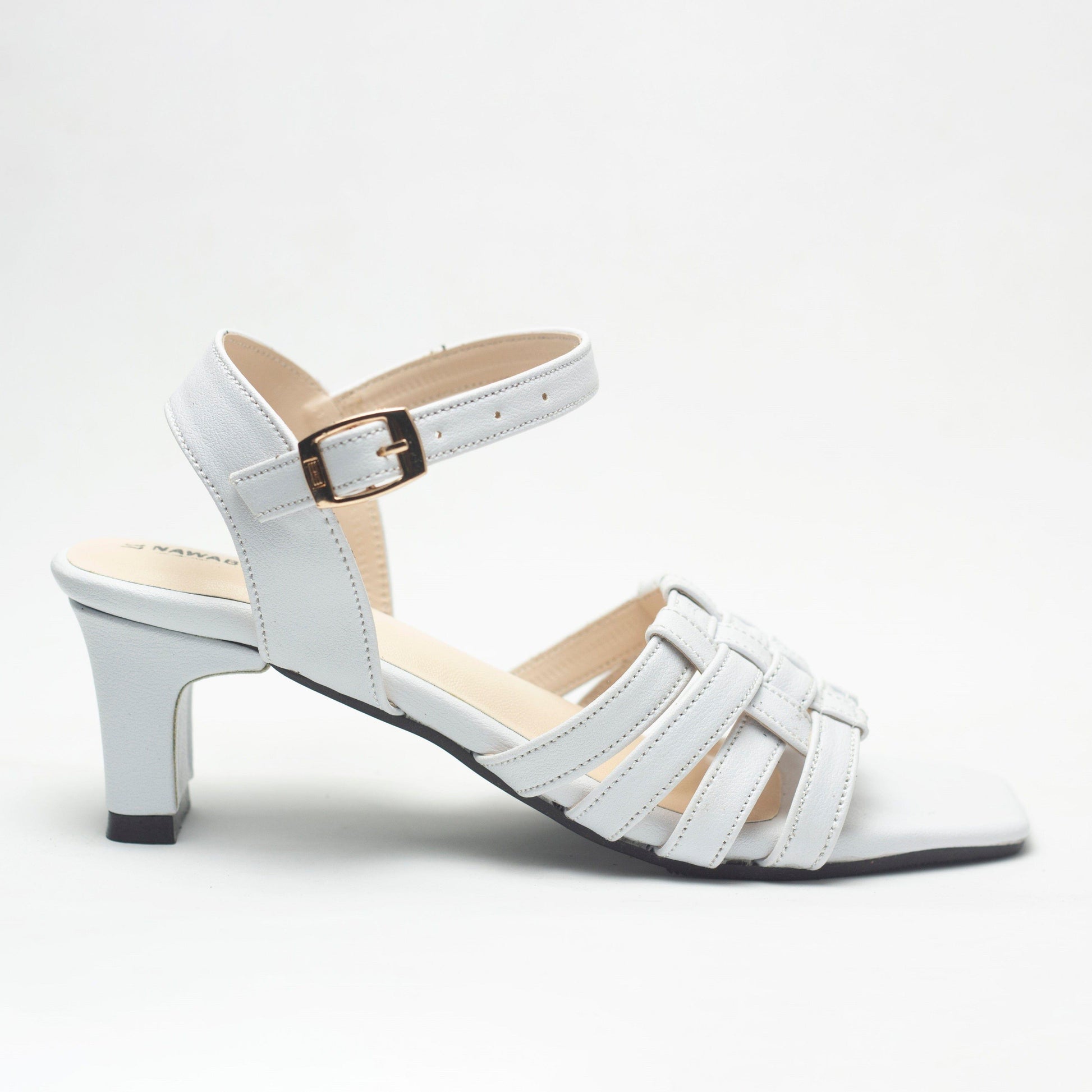 White Two Strappy Block Heels Luxury Shoes-Nawabi Shoes BD
