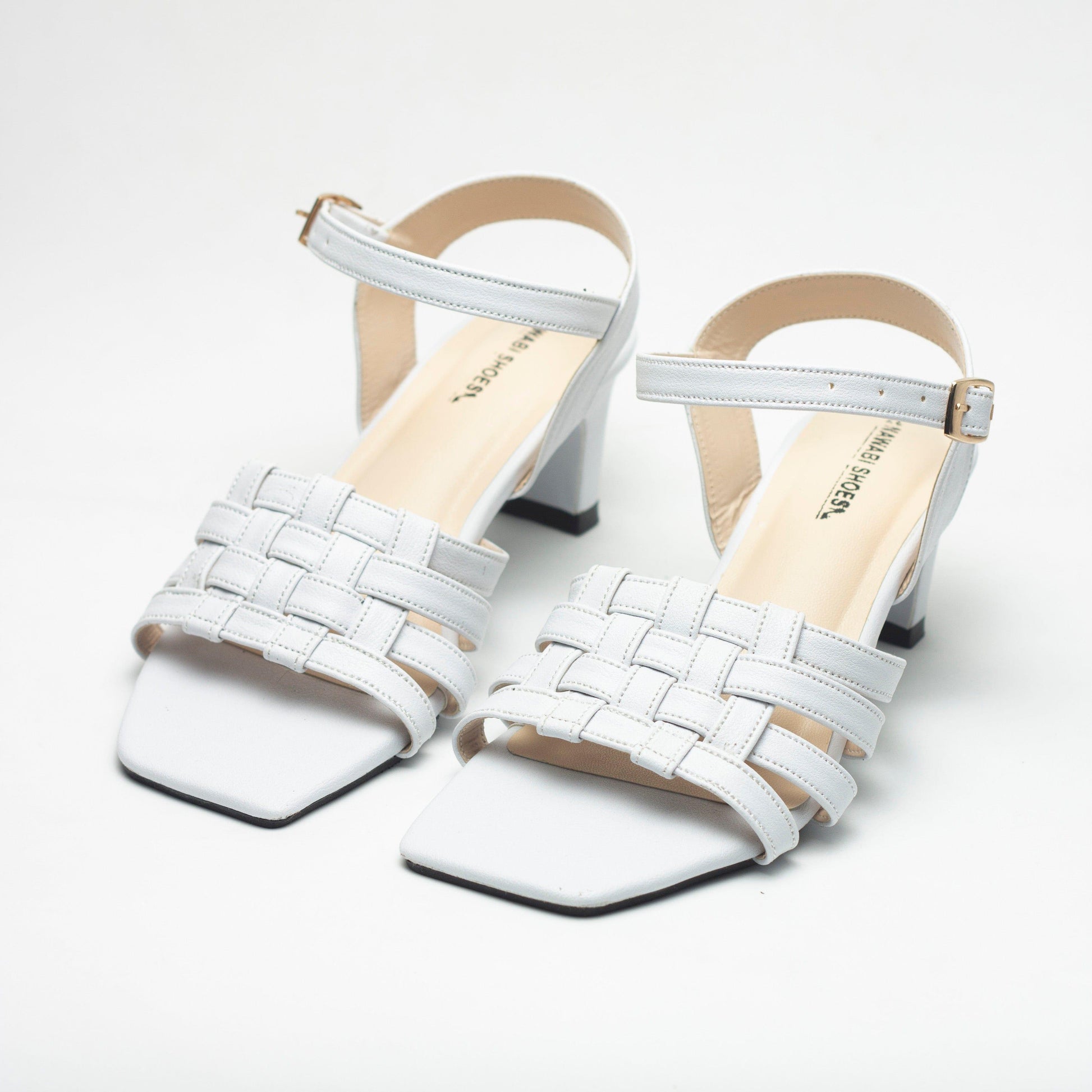 White Two Strappy Block Heels Luxury Shoes-Nawabi Shoes BD
