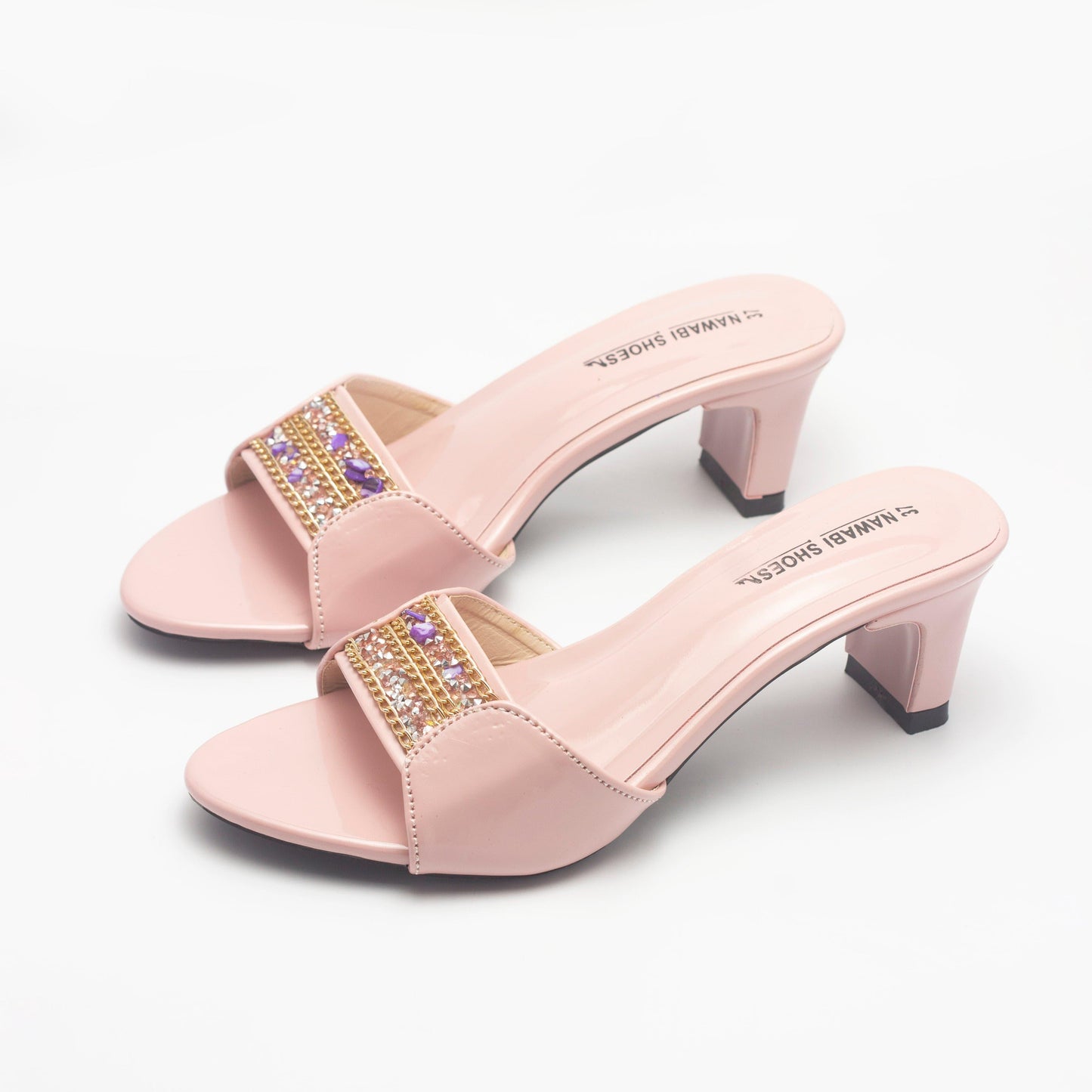 Pink Gorgeous Cream Block Heels-Nawabi Shoes BD