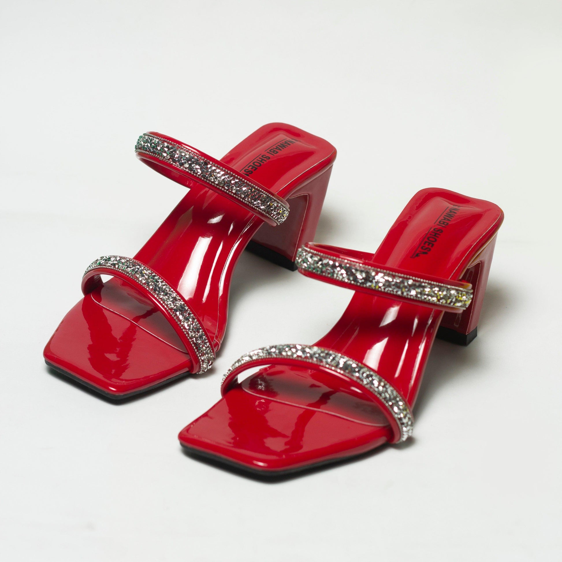 RED DOUBLE STRAP BLOCK HEELS LUXURY WOMEN'S-Nawabi Shoes BD