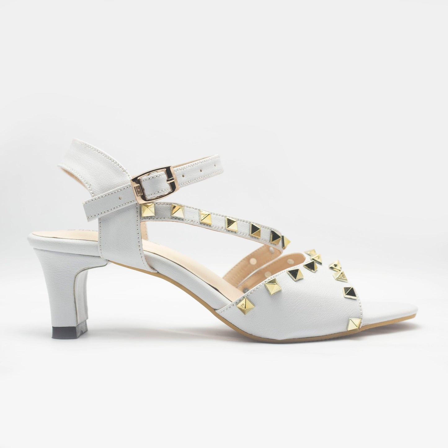 Detailed White Luxury Block Heels-Nawabi Shoes BD