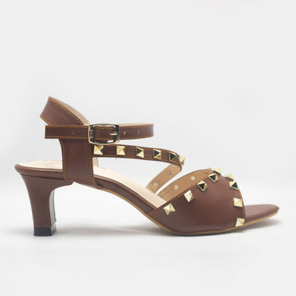 Detailed Brown Luxury Block Heels-Nawabi Shoes BD