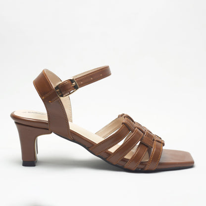 Saddlebrown Two Strappy Block Heels Luxury Shoes-Nawabi Shoes BD