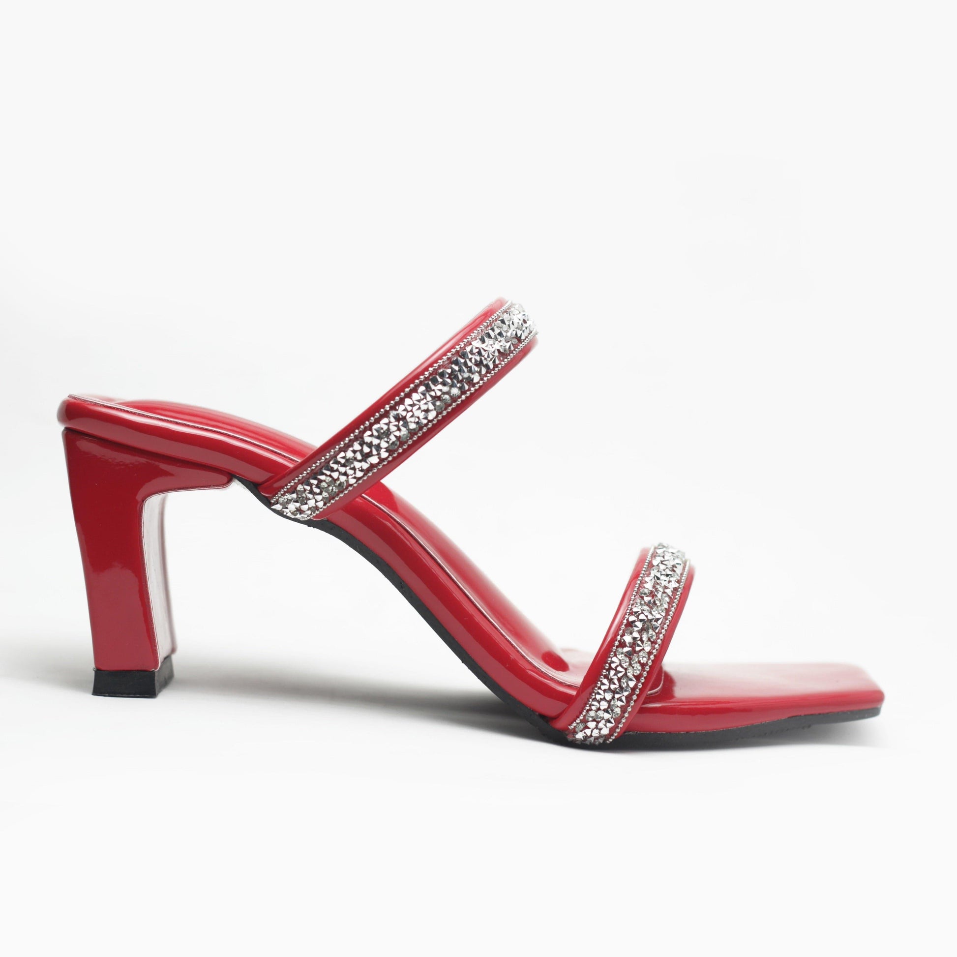 RED DOUBLE STRAP BLOCK HEELS LUXURY WOMEN'S-Nawabi Shoes BD
