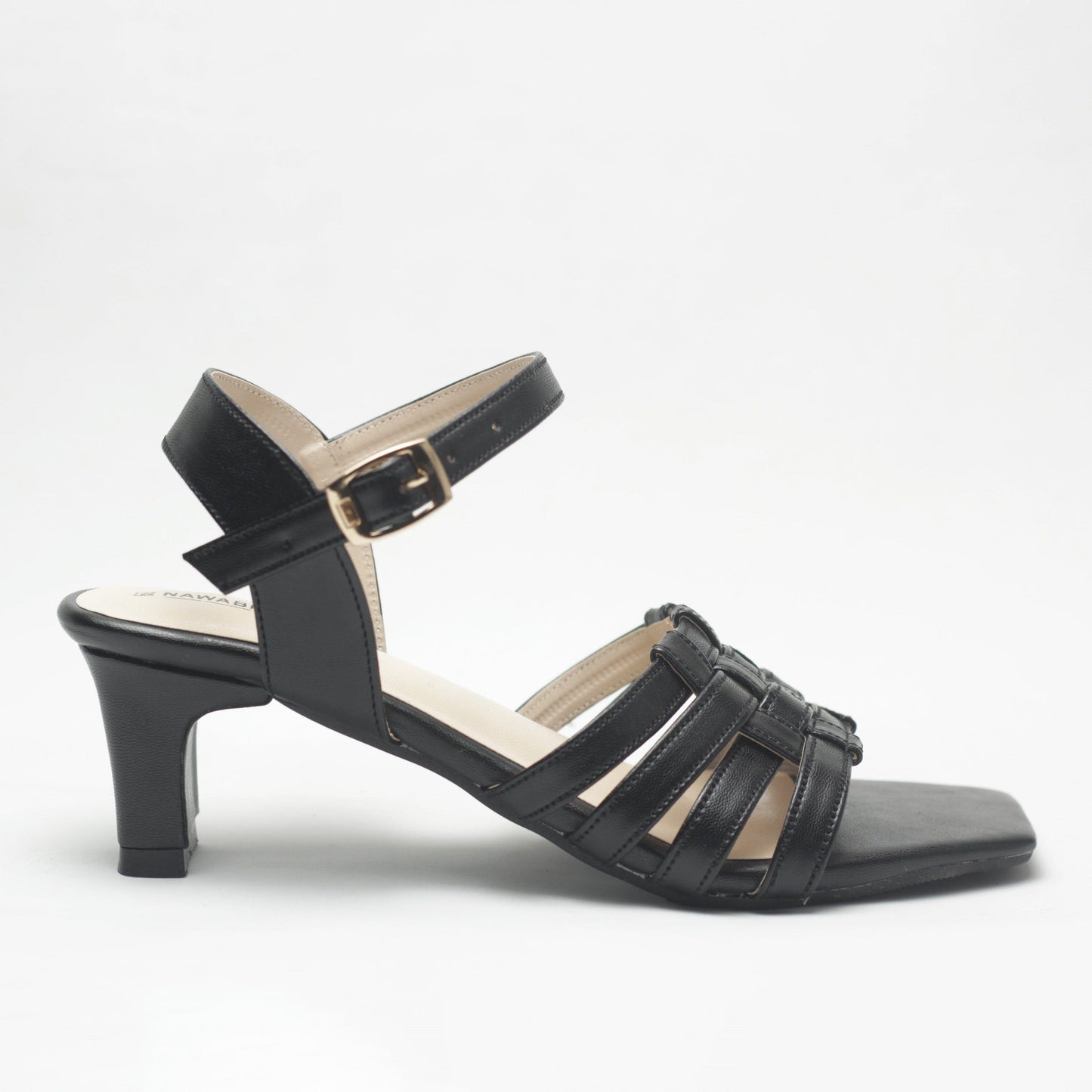 Black Two Strappy Block Heels Luxury Shoes-Nawabi Shoes BD
