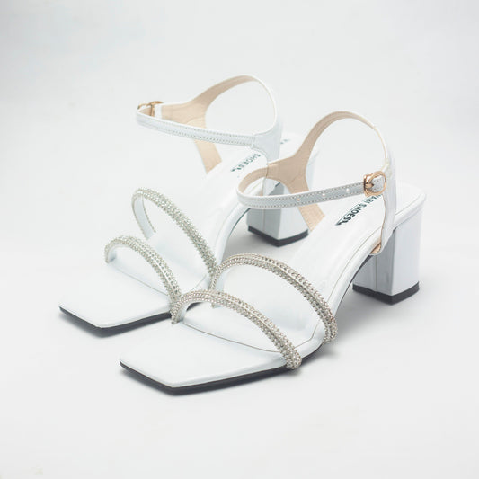 White Double Detailed Block Heels Luxury Shoes-Nawabi Shoes BD