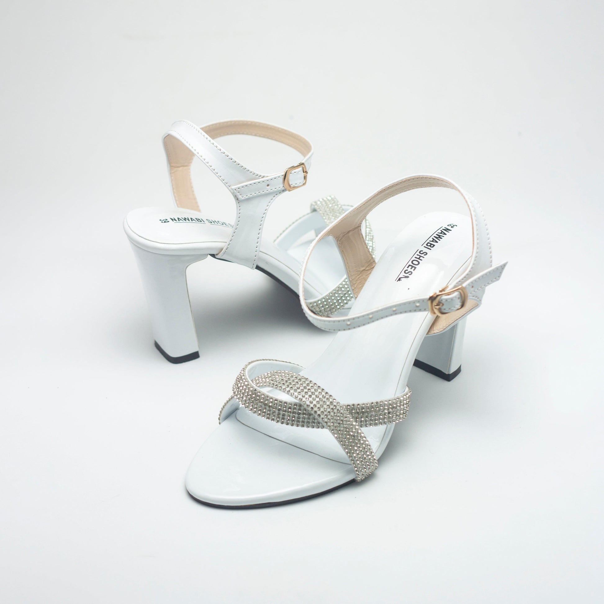 White 2 Cross-Block Heels Luxury Shoes-Nawabi Shoes BD