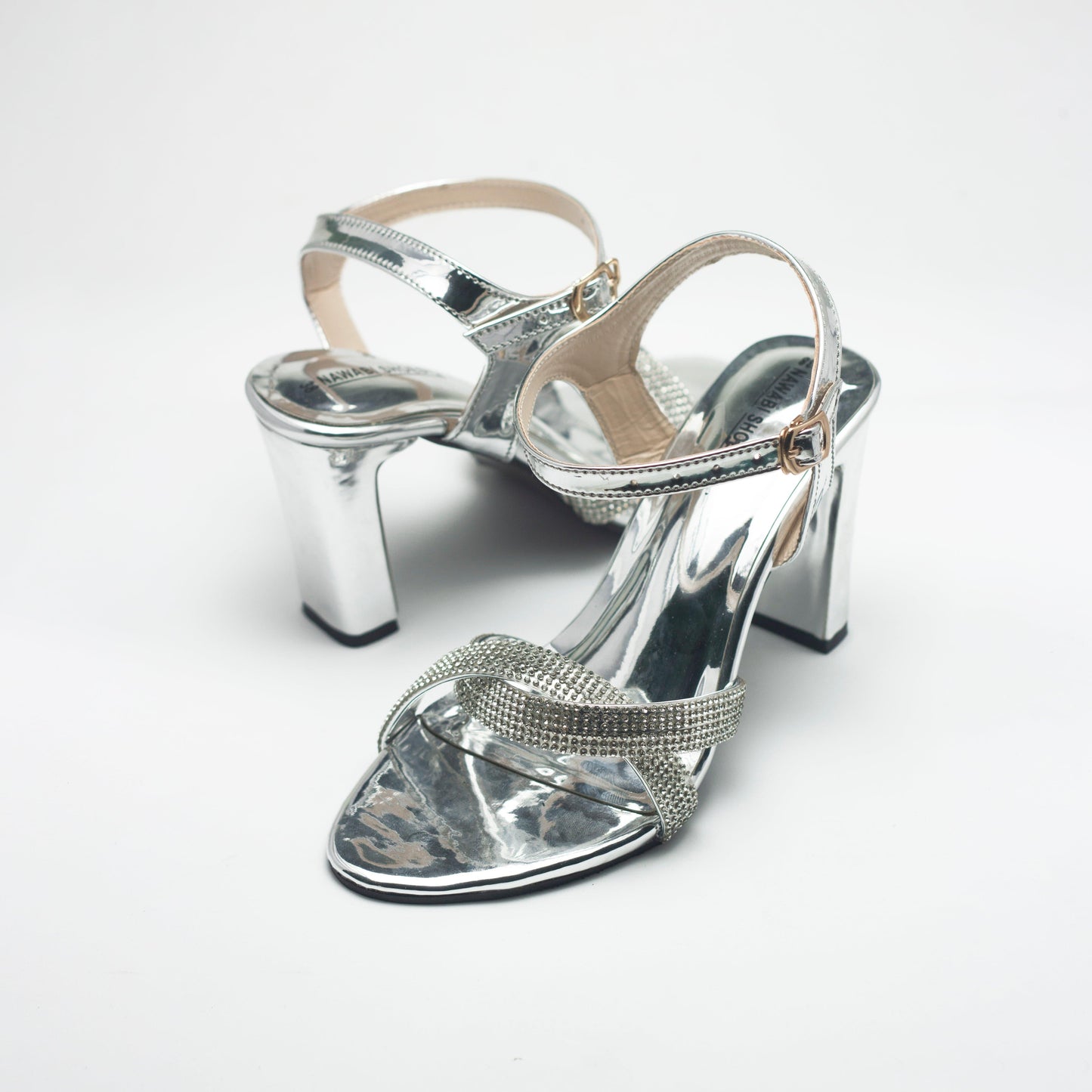 Silver 2 Cross-Block Heels Luxury Shoes-Nawabi Shoes BD