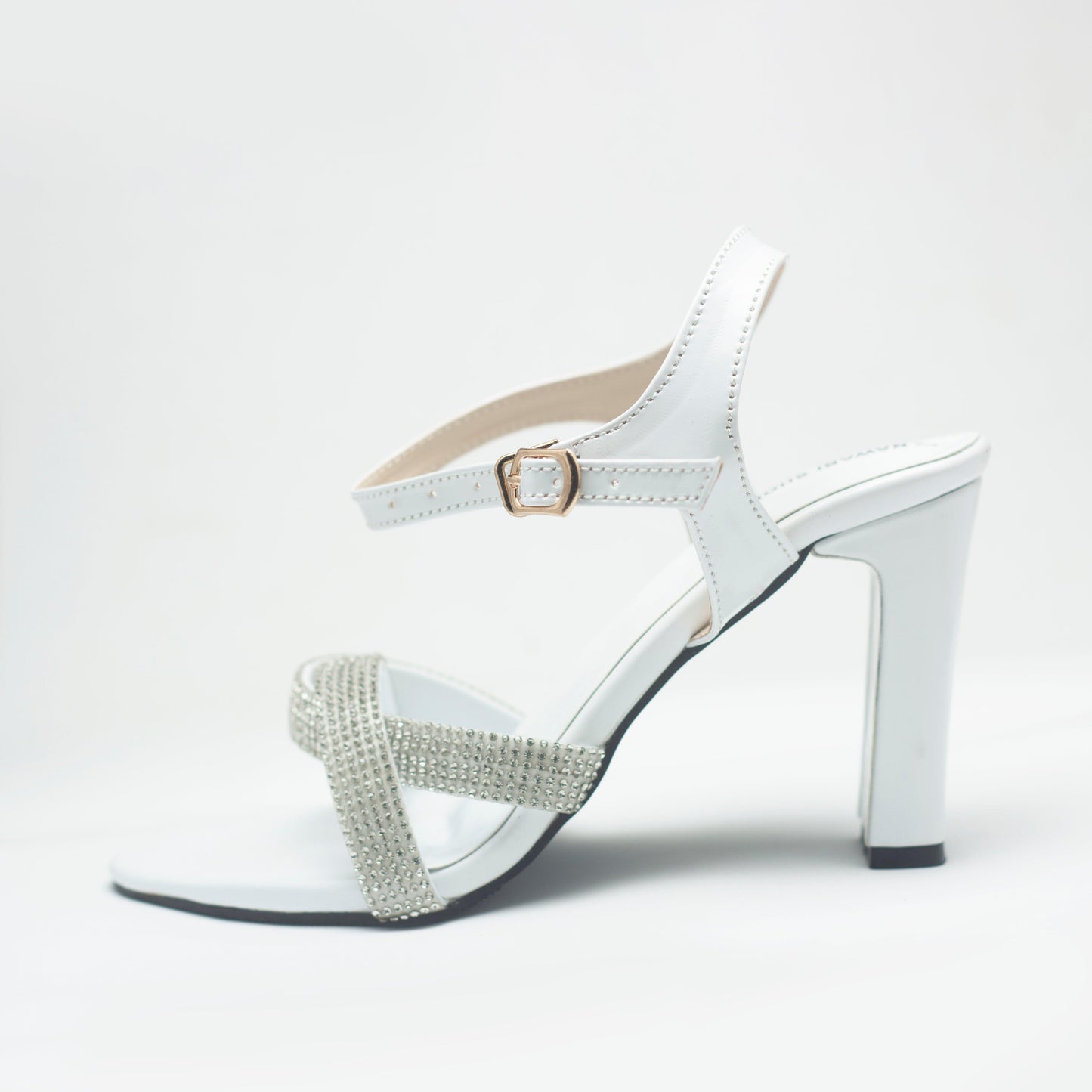 White 2 Cross-Block Heels Luxury Shoes-Nawabi Shoes BD
