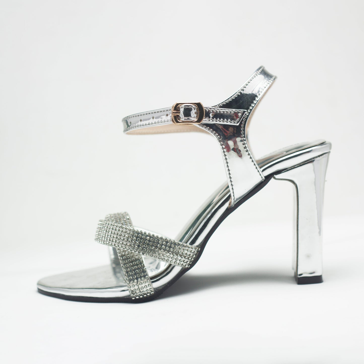 Silver 2 Cross-Block Heels Luxury Shoes-Nawabi Shoes BD