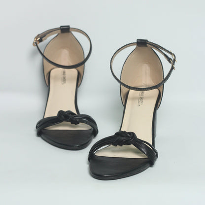 Black Strappy Block Heel-Nawabi Shoes BD