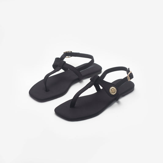 Black Flat Women's Sandals-Nawabi Shoes BD