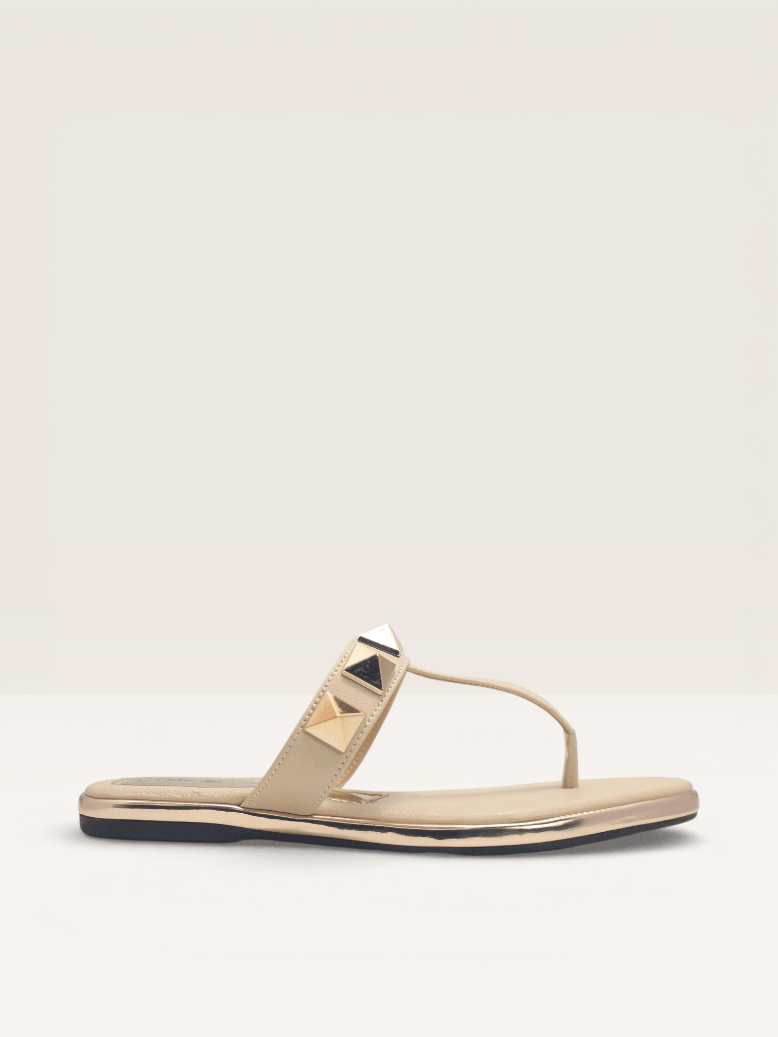 Elegant Black T - Strap Gold Stud Sandal for Women - Nawabi Shoes BD