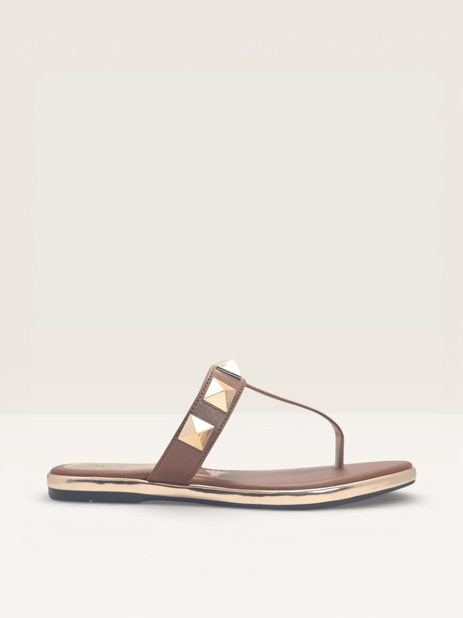 Elegant Black T - Strap Gold Stud Sandal for Women - Nawabi Shoes BD