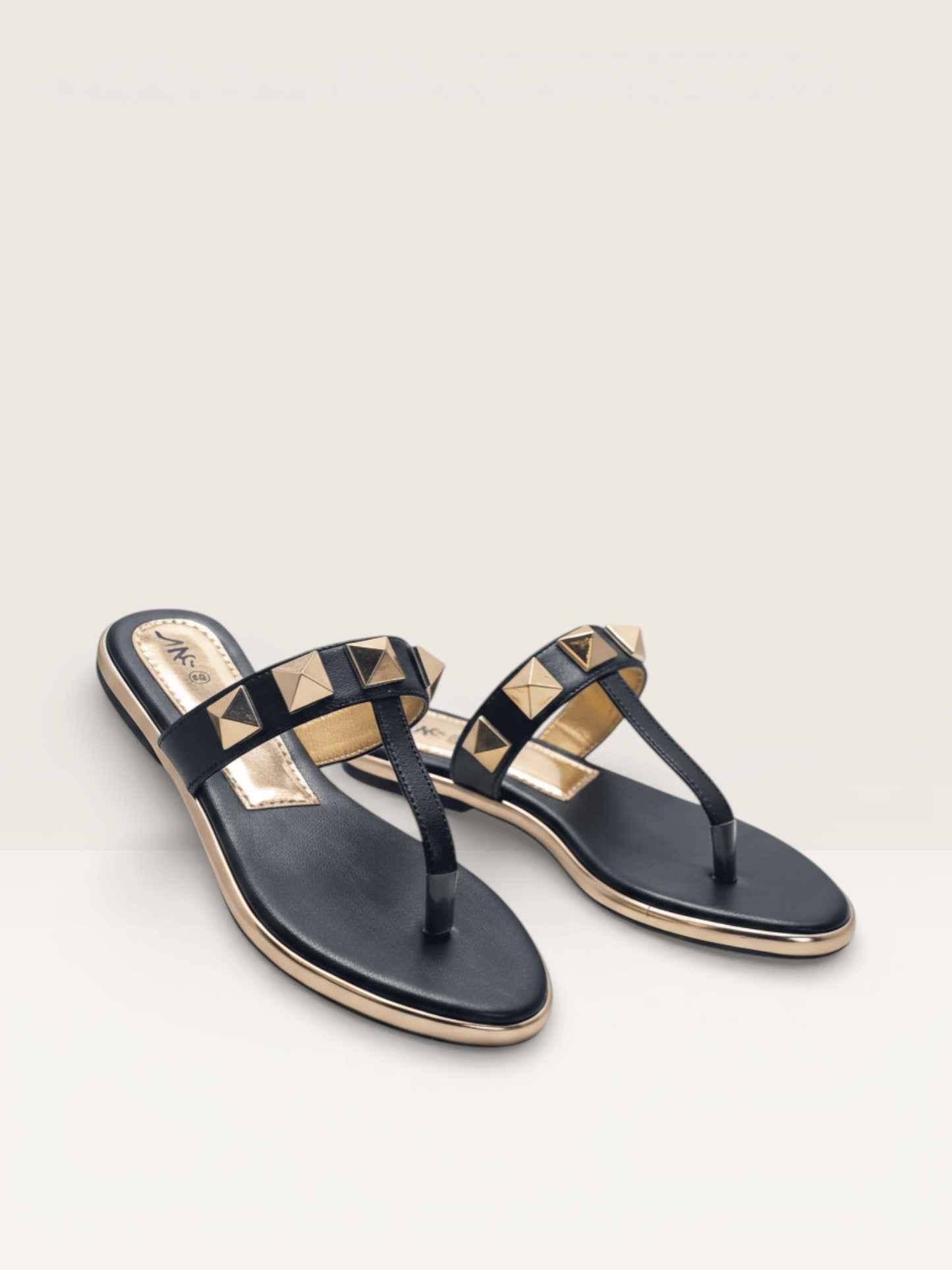 Elegant Black T - Strap Gold Stud Sandal for Women - Nawabi Shoes BD