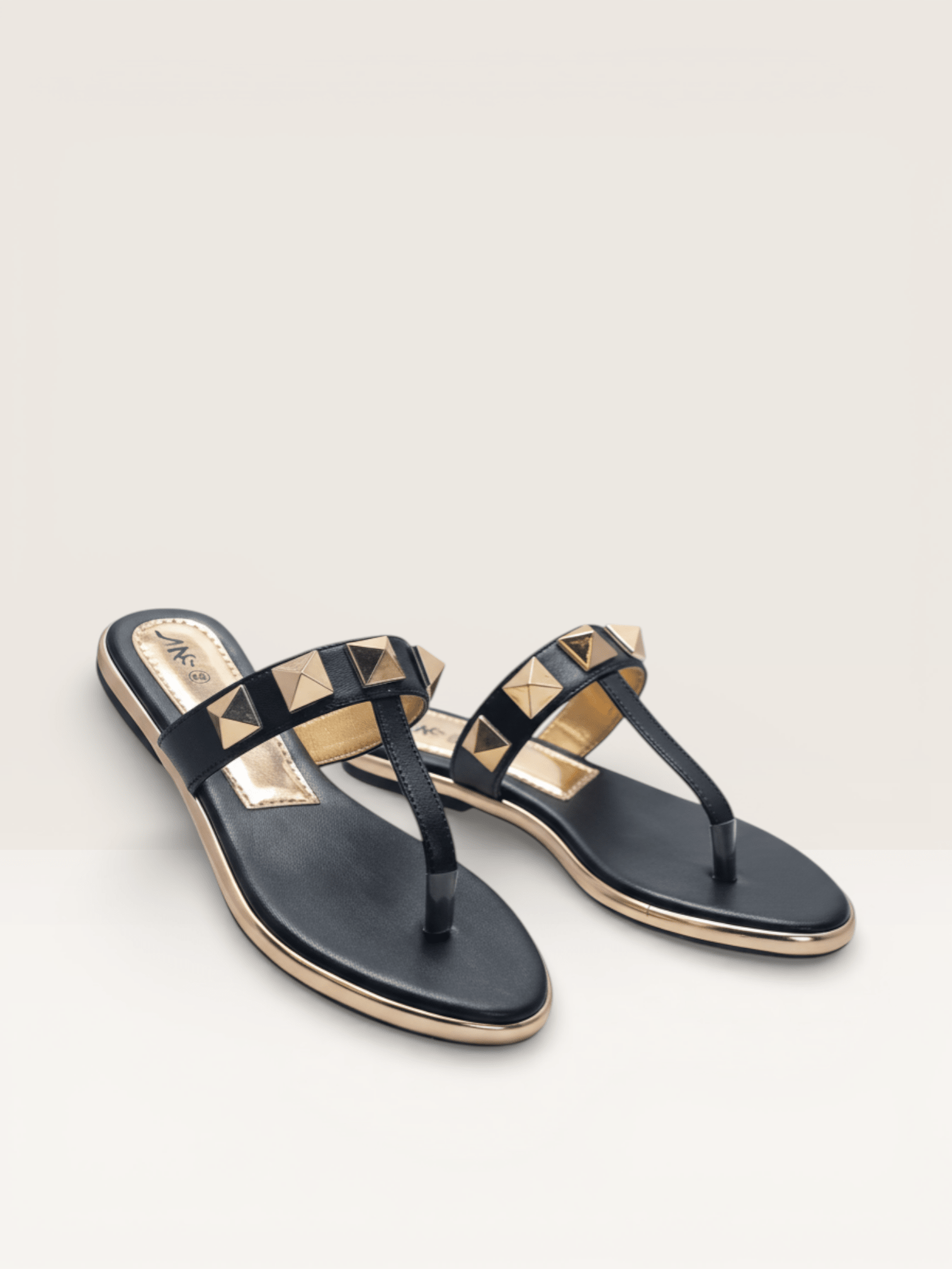 Elegant Black T - Strap Gold Stud Sandal for Women - Nawabi Shoes BD