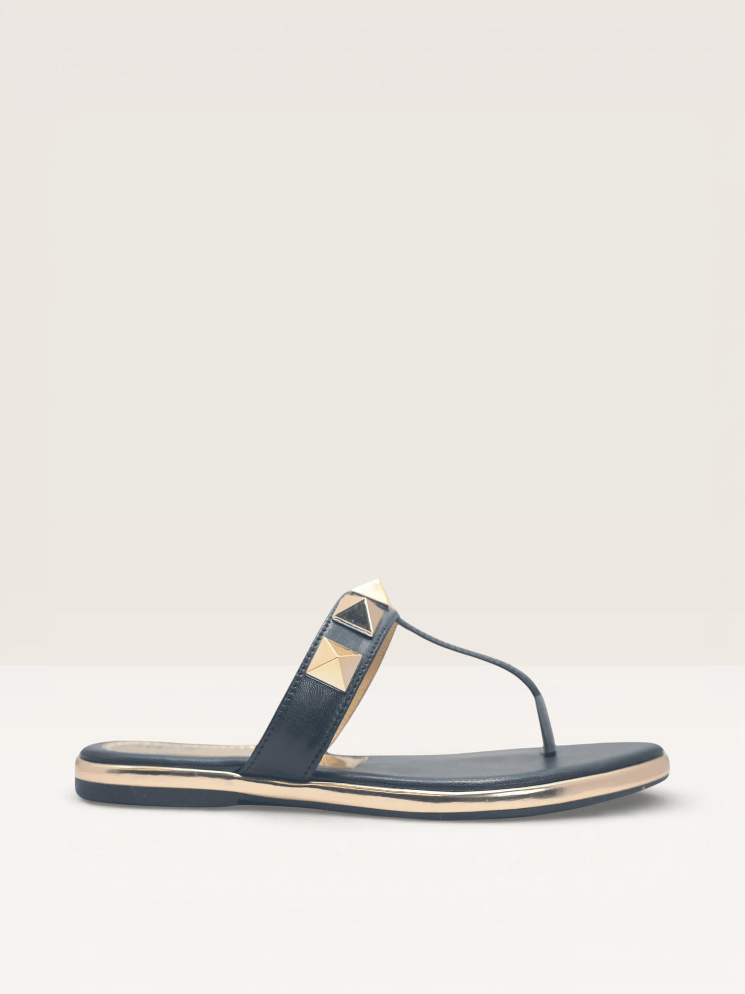 Elegant Black T - Strap Gold Stud Sandal for Women - Nawabi Shoes BD