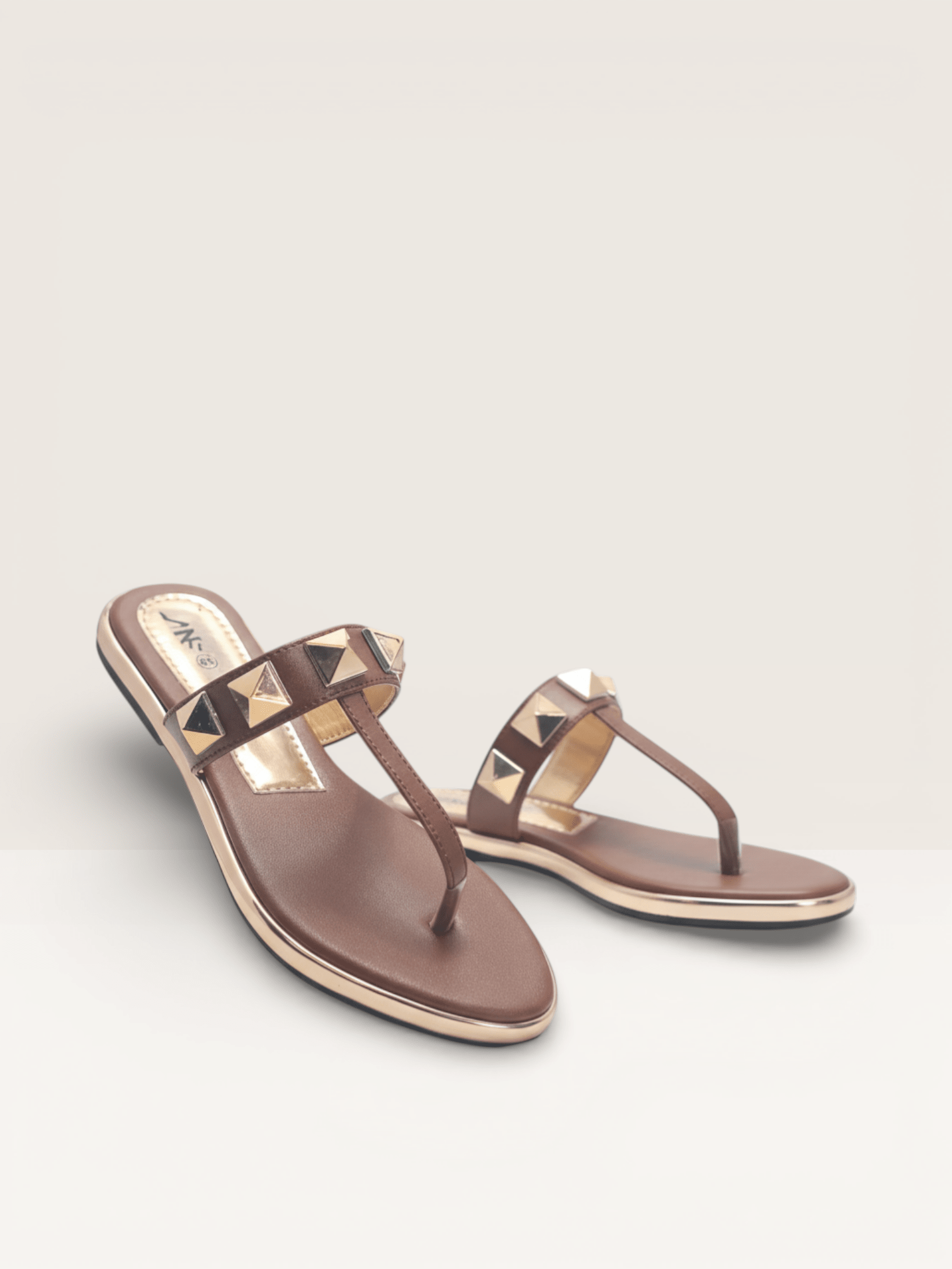 Elegant Black T - Strap Gold Stud Sandal for Women - Nawabi Shoes BD