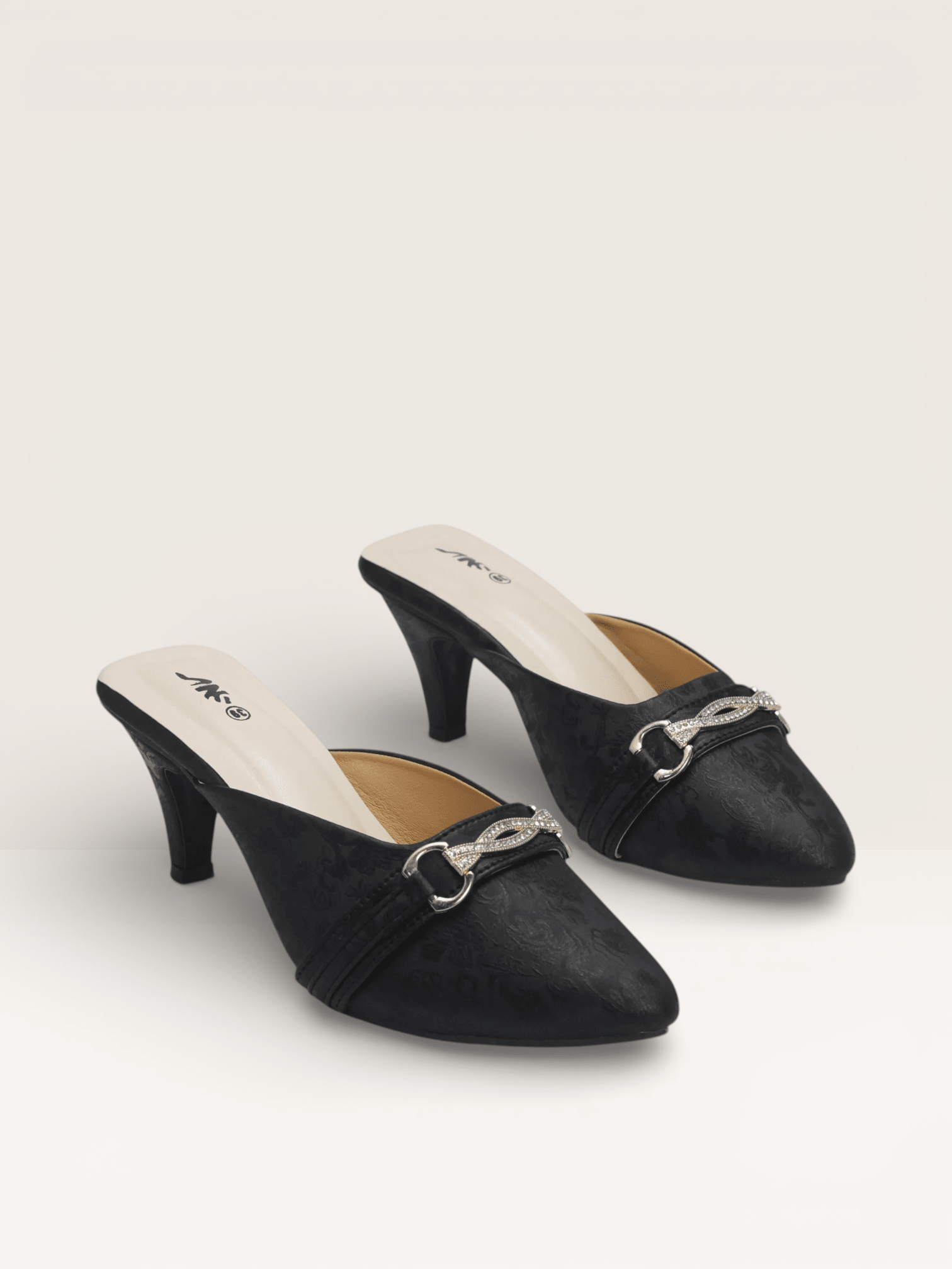 Elegant Women's Kitten Heel Mules with Embossed Detail | Nawabi Shoes BD - Nawabi Shoes BD