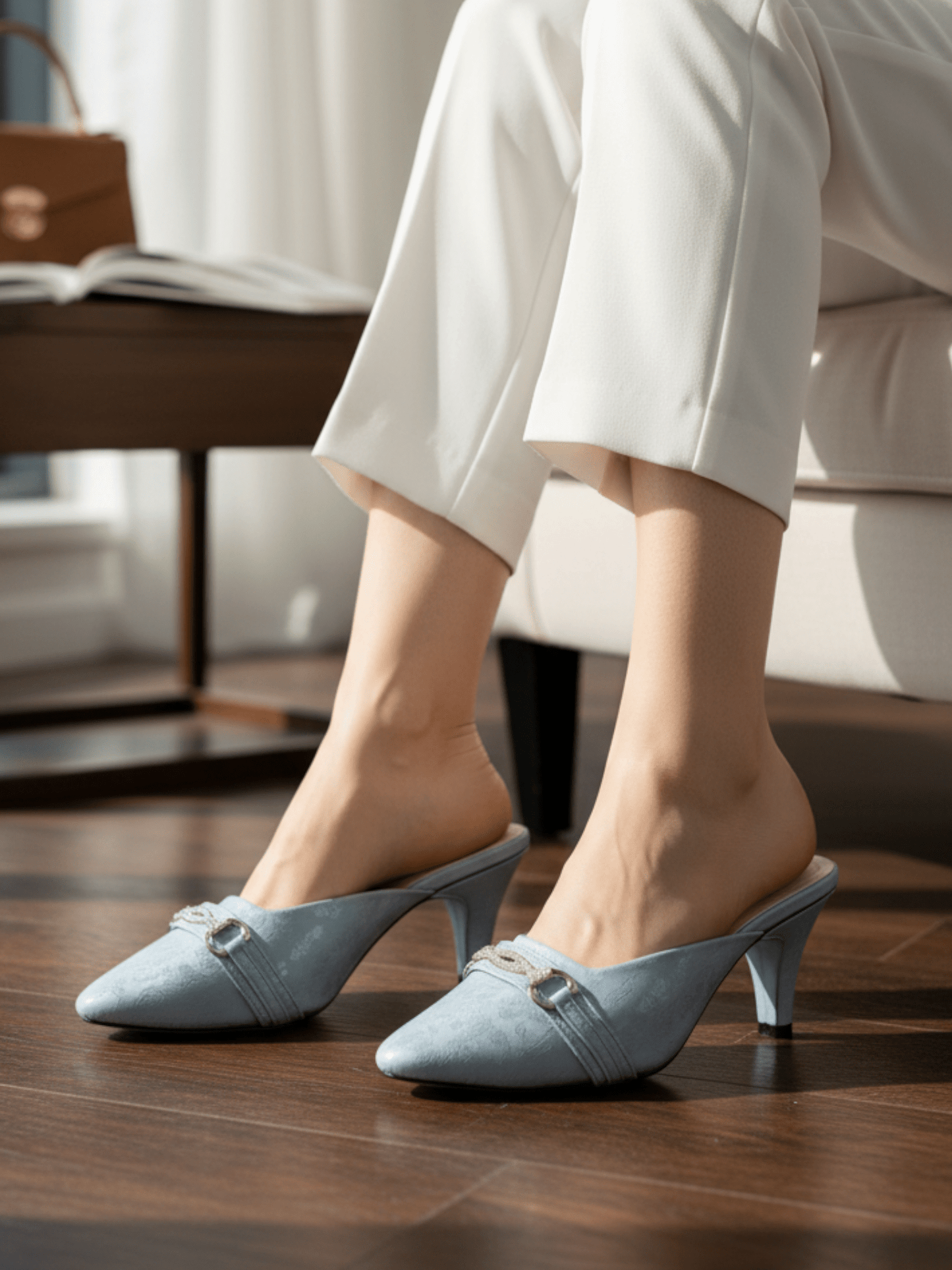 Elegant Women's Kitten Heel Mules with Embossed Detail | Nawabi Shoes BD - Nawabi Shoes BD