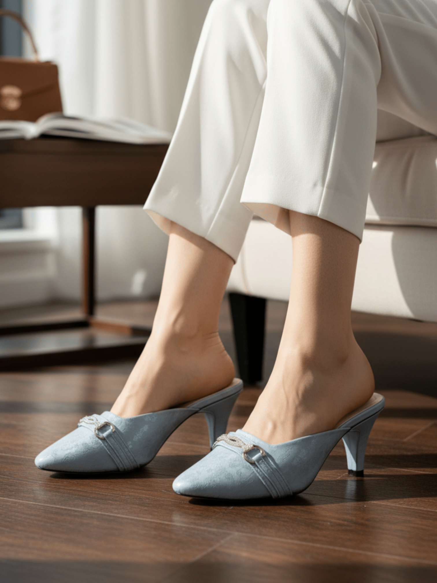 Elegant Women's Kitten Heel Mules with Embossed Detail | Nawabi Shoes BD - Nawabi Shoes BD