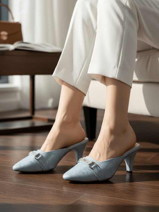 Elegant Women's Kitten Heel Mules with Embossed Detail | Nawabi Shoes BD - Nawabi Shoes BD