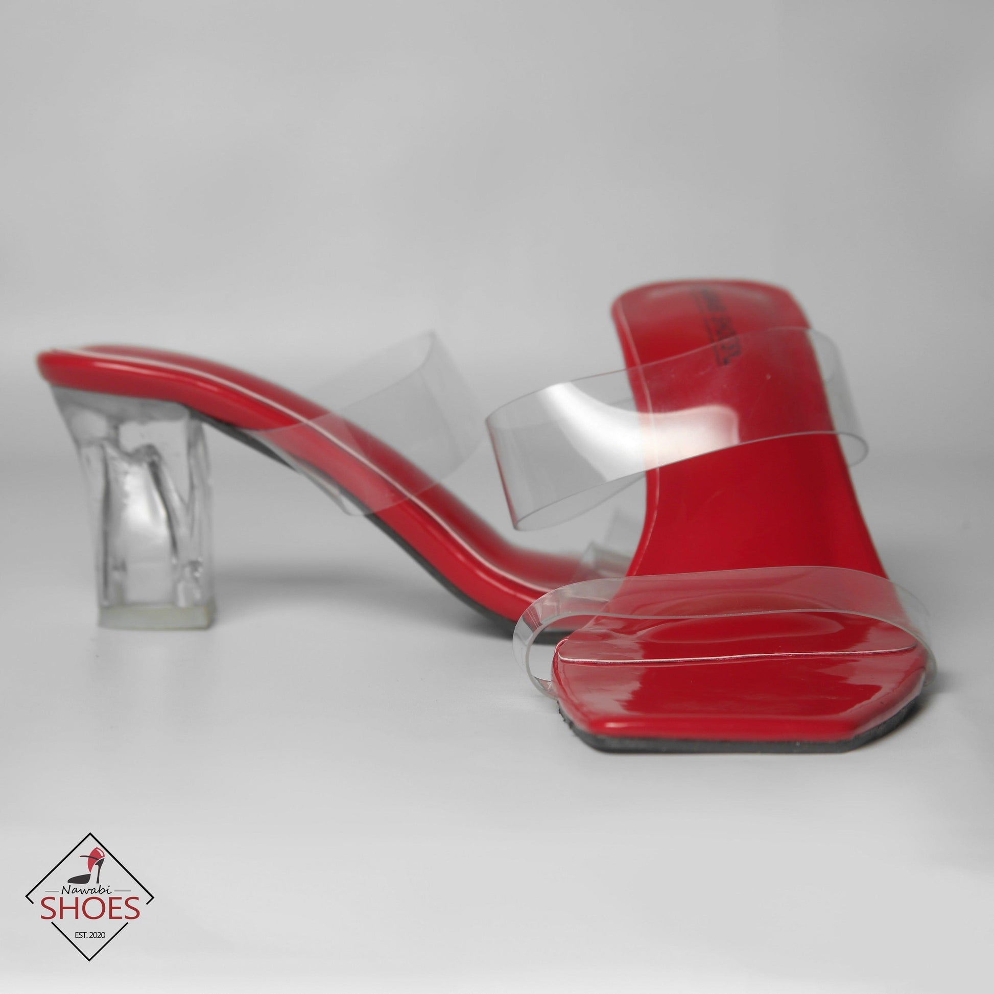 Red Wide Transparent Heels- Nawabi Shoes BD