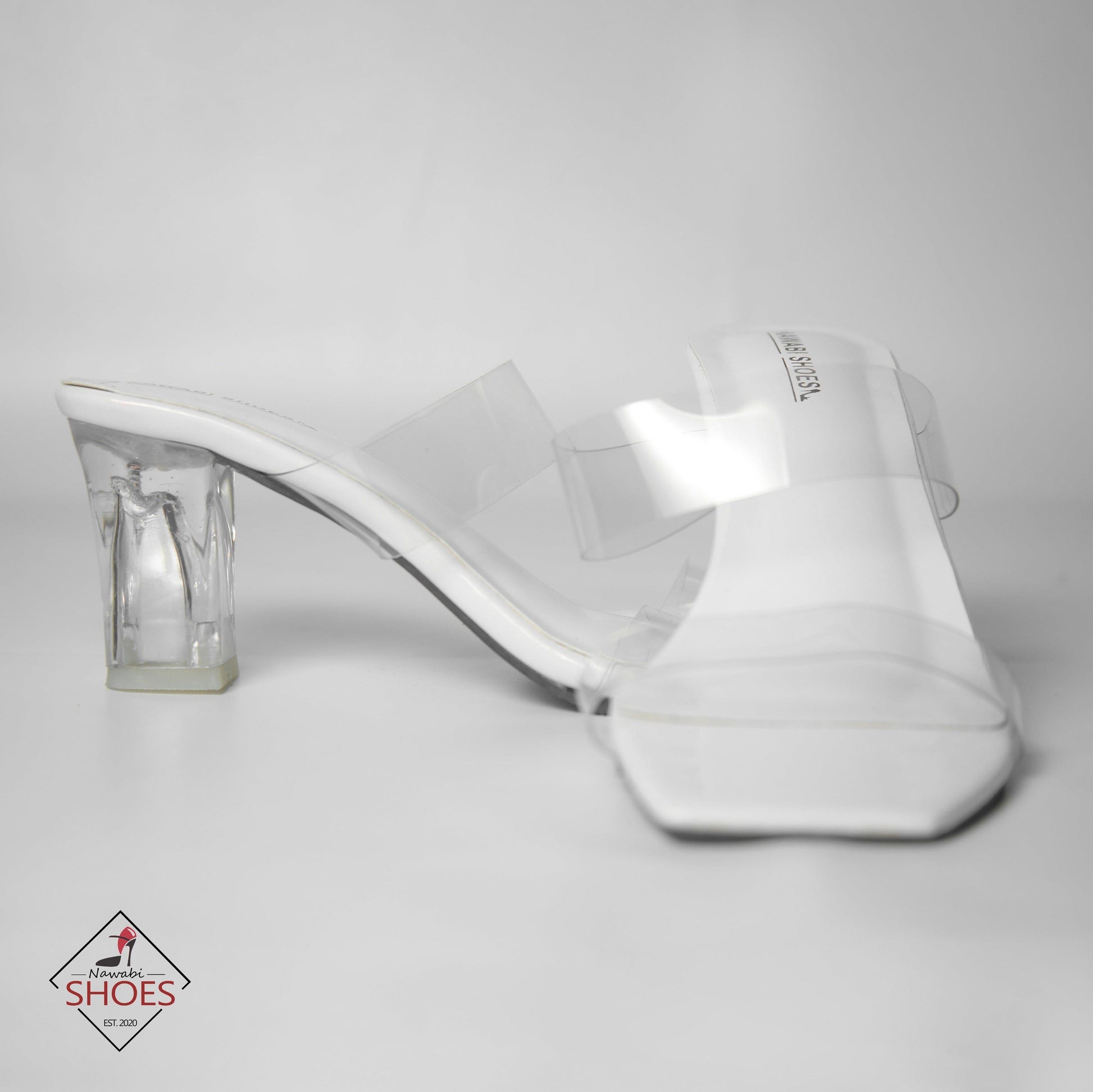 White Wide Transparent Heels- Nawabi Shoes BD