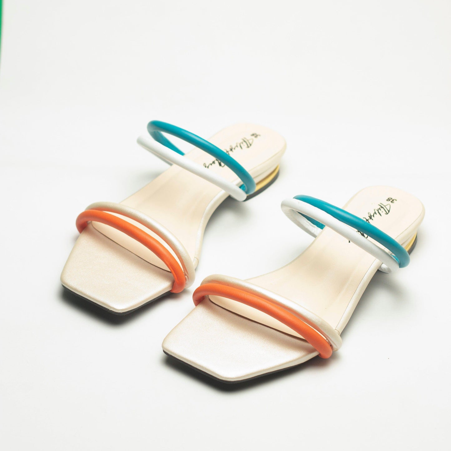 Double Wide Antique White Flat Sandals- Nawabi Shoes BD