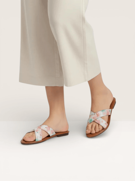 Floral Print Criss - Cross Sandals for Women | Stylish Sliders Price in BD - Nawabi Shoes BD