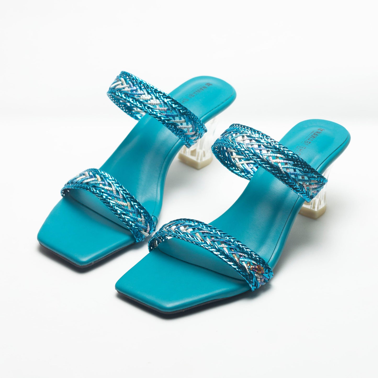 Deep Sky Blue Stylish Transparent Heels Luxury Shoes- Nawabi Shoes BD
