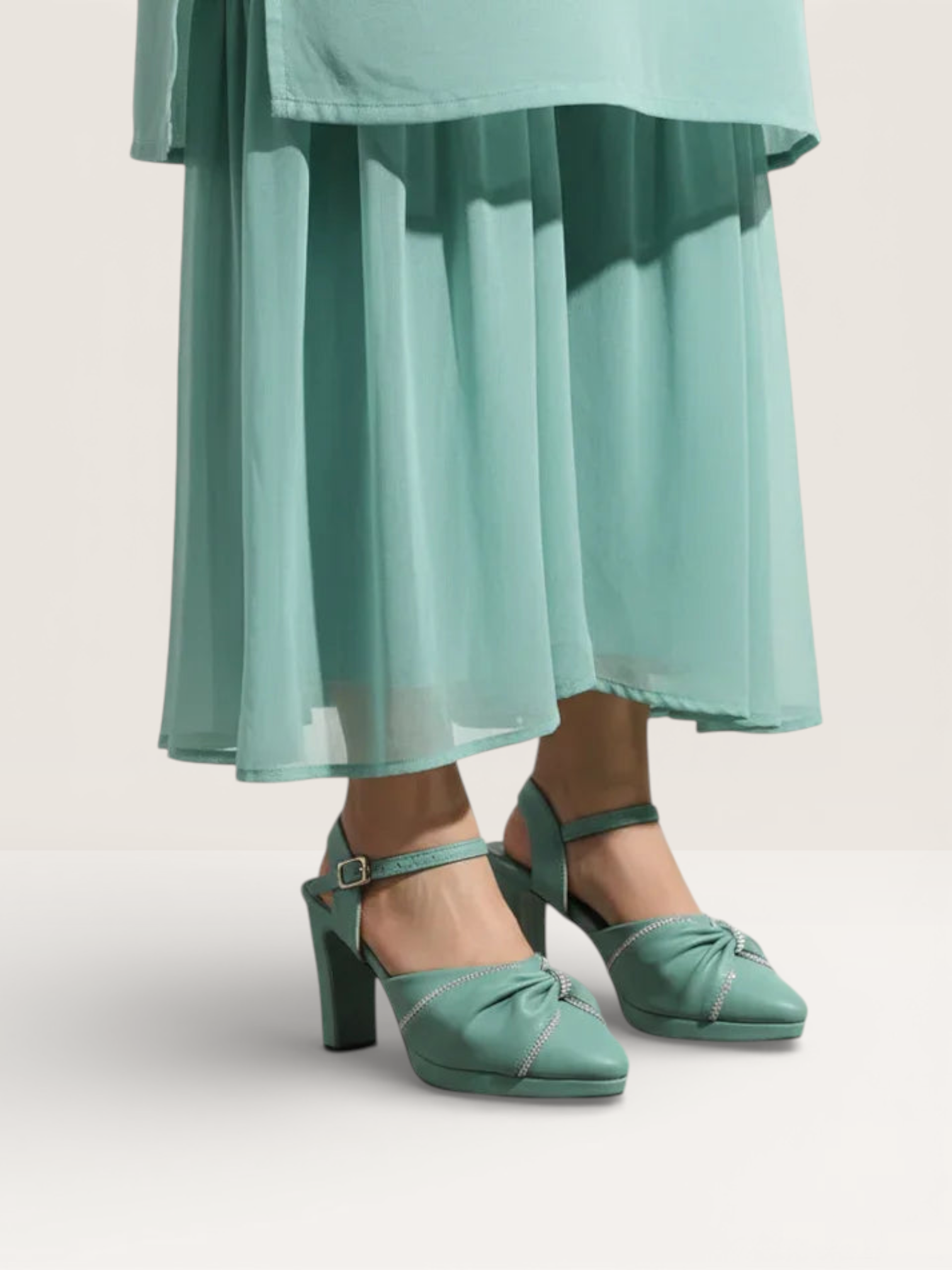 Women Rhinestone Decor Mary Jane Pumps, Chunky Heeled Elegant Pumps - Nawabi Shoes BD