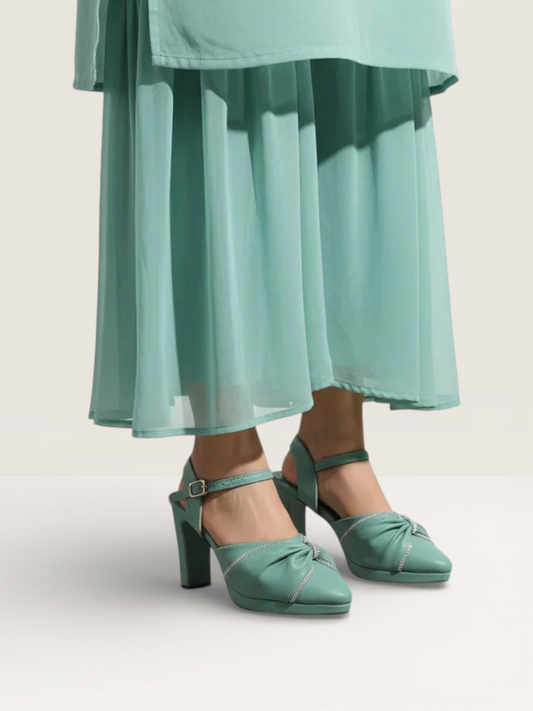 Women Rhinestone Decor Mary Jane Pumps, Chunky Heeled Elegant Pumps - Nawabi Shoes BD