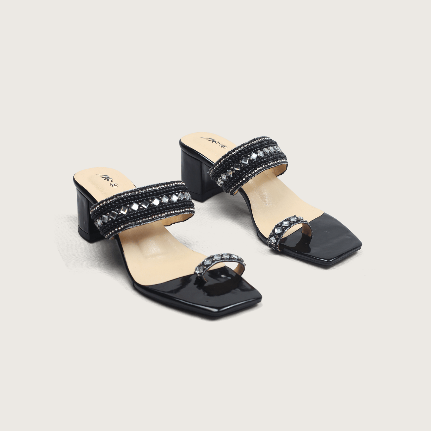 Gold Embellished Block Heel Mules - Elegant Toe - Ring | Nawabis shoes BD - Nawabi Shoes BD