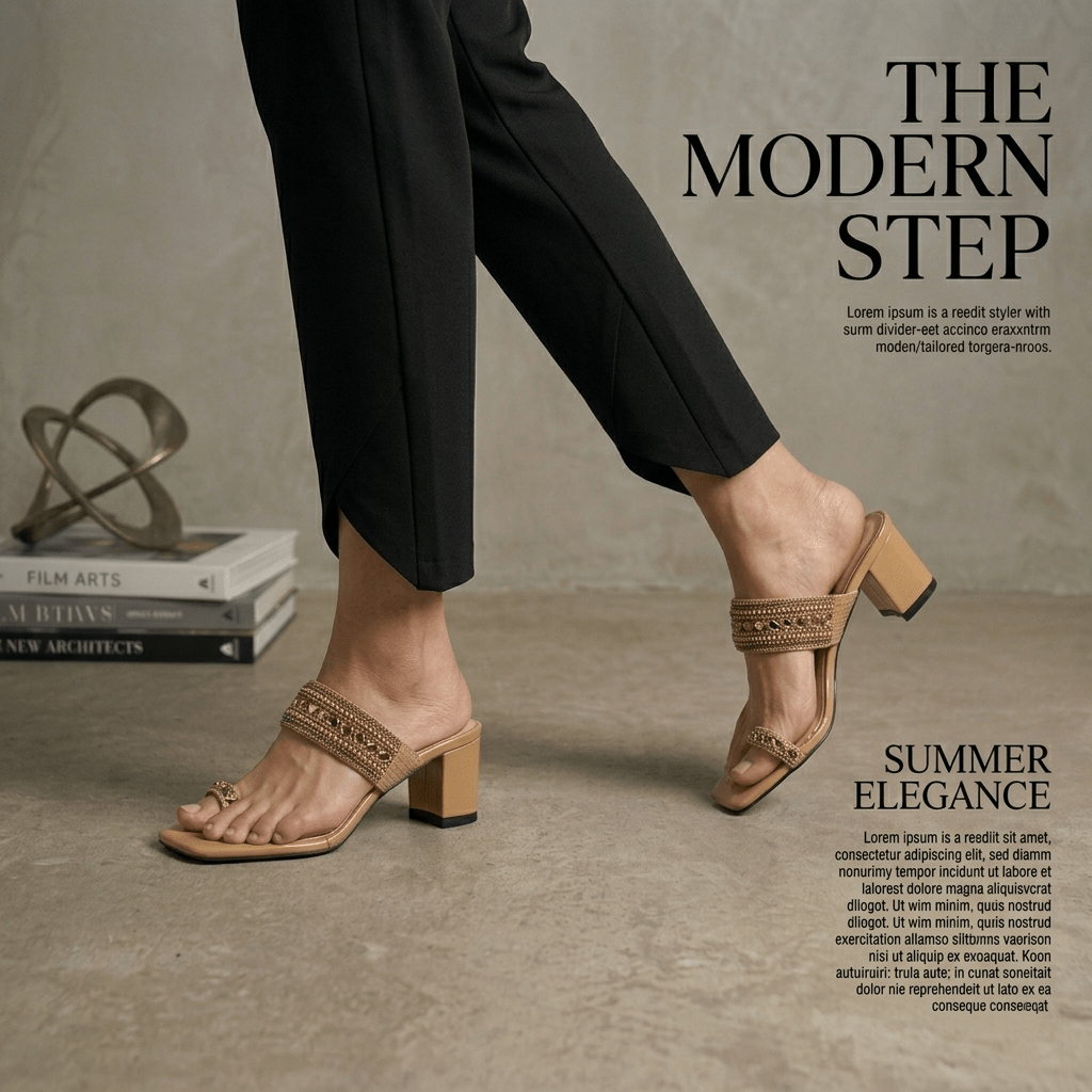 Gold Embellished Block Heel Mules - Elegant Toe - Ring | Nawabis shoes BD - Nawabi Shoes BD