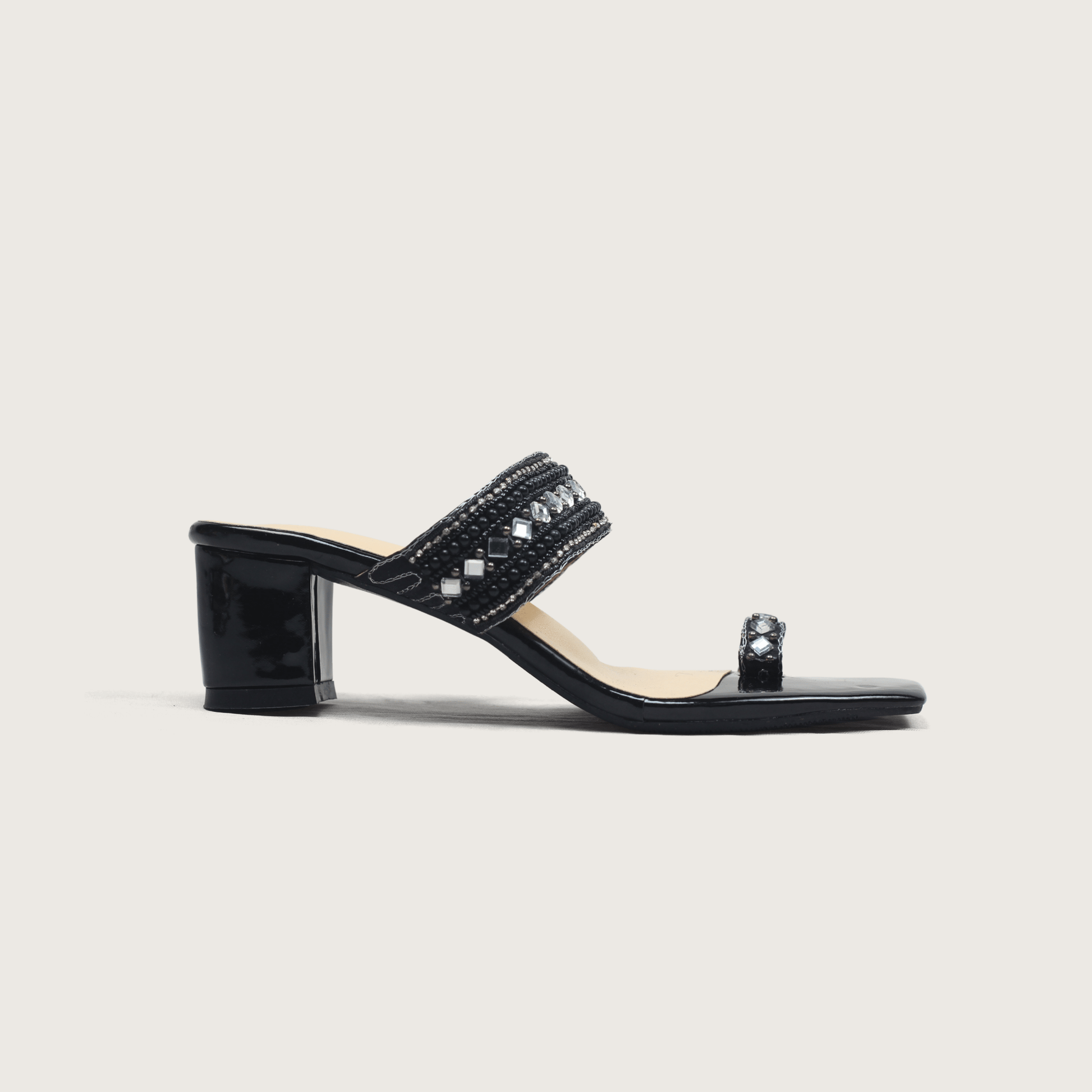 Gold Embellished Block Heel Mules - Elegant Toe - Ring | Nawabis shoes BD - Nawabi Shoes BD