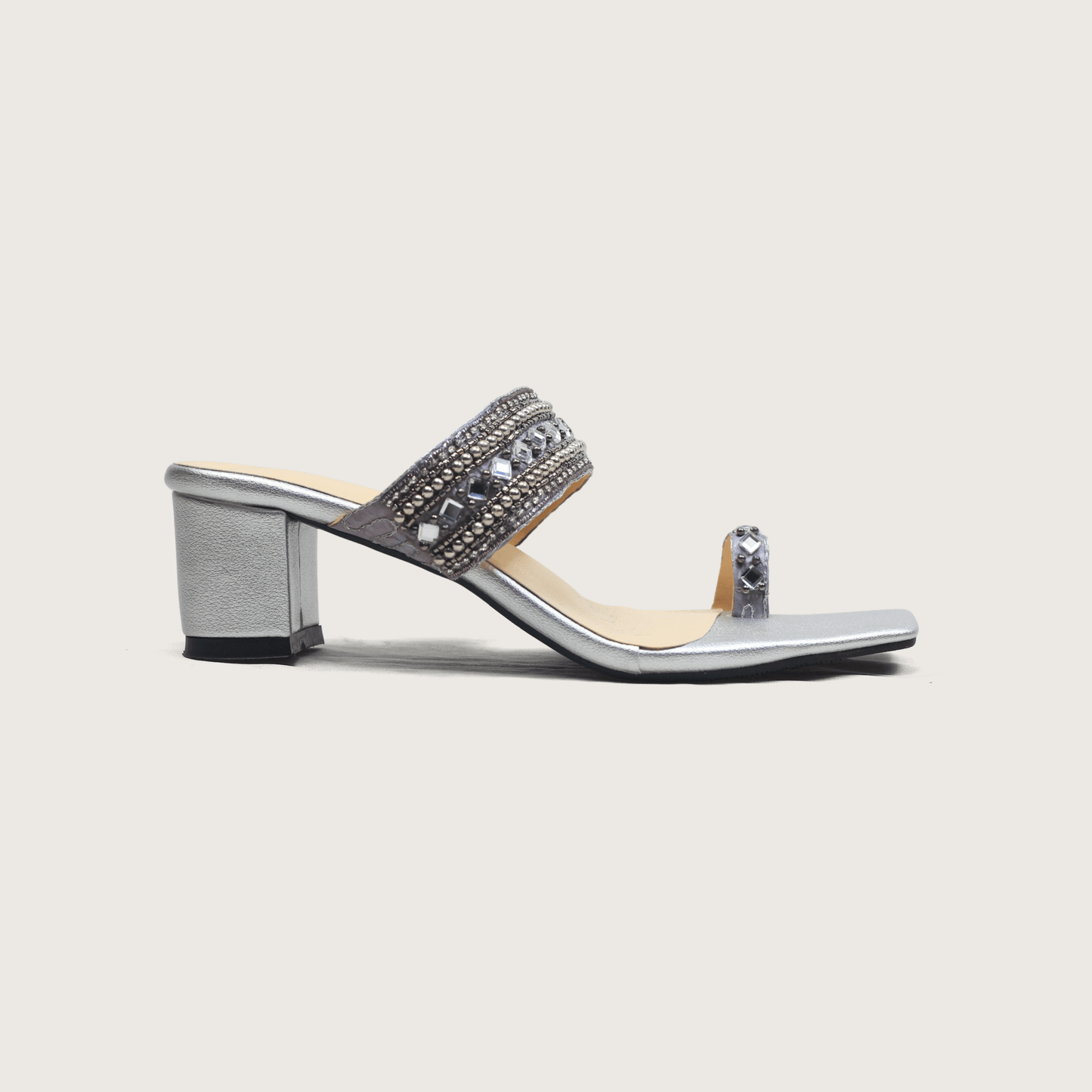 Gold Embellished Block Heel Mules - Elegant Toe - Ring | Nawabis shoes BD - Nawabi Shoes BD