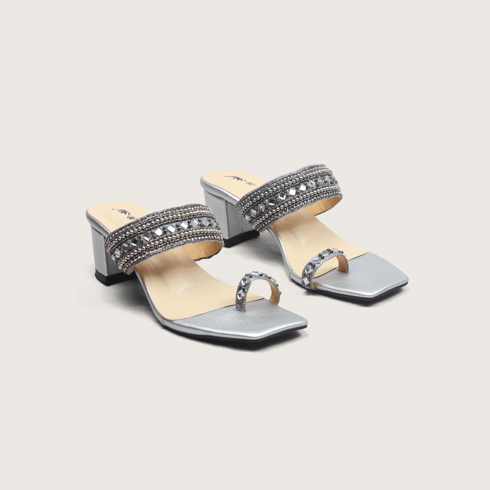 Gold Embellished Block Heel Mules - Elegant Toe - Ring | Nawabis shoes BD - Nawabi Shoes BD