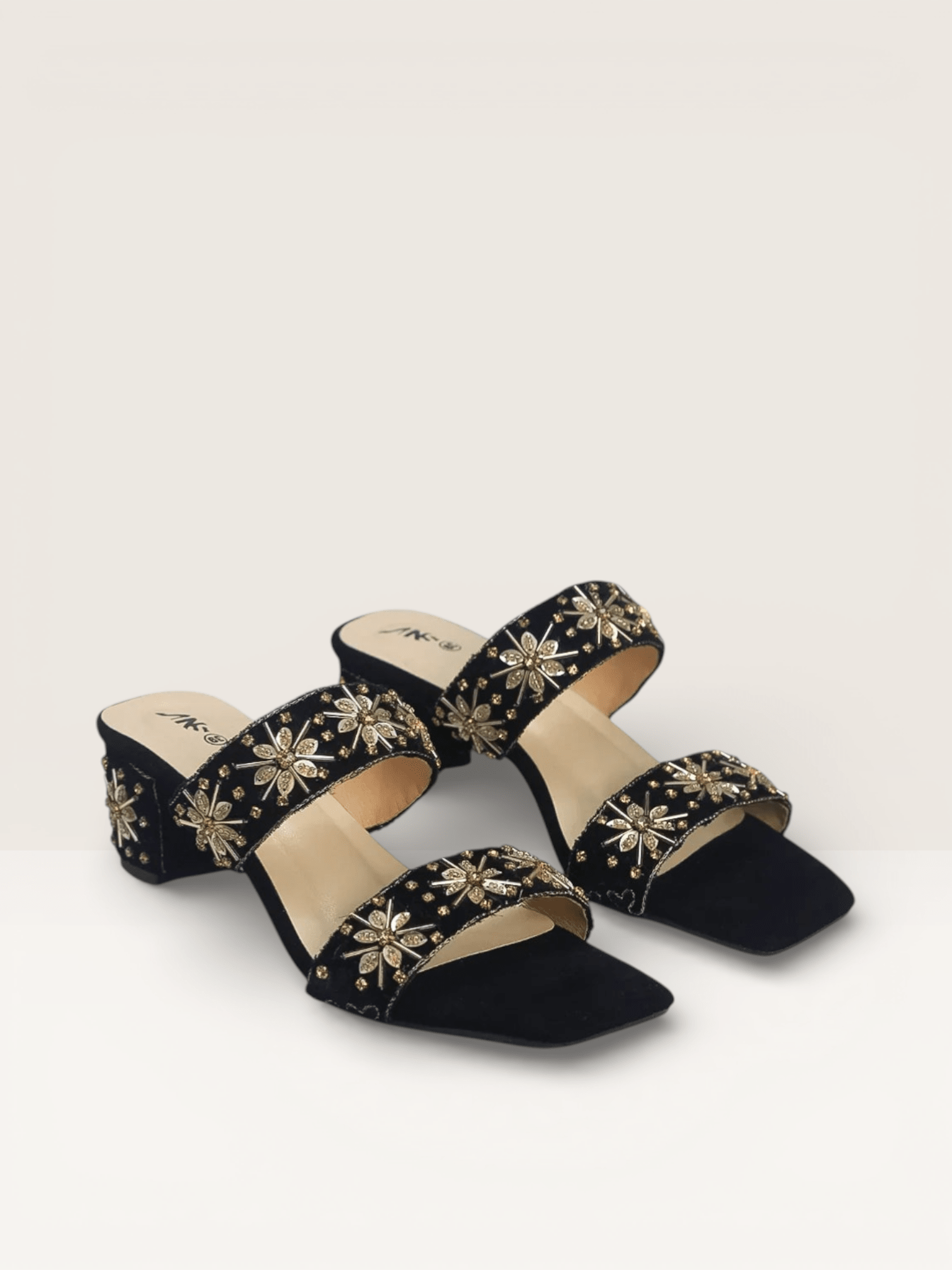 Maroon Velvet Embroidered Mules - Ethnic Block Heel Sandals | Nawabi Shoes BD - Nawabi Shoes BD