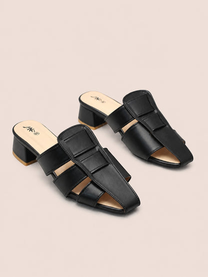 Nawabi Shoes BD black open-toe block heel sandals with a stylish multi-strap design for women.