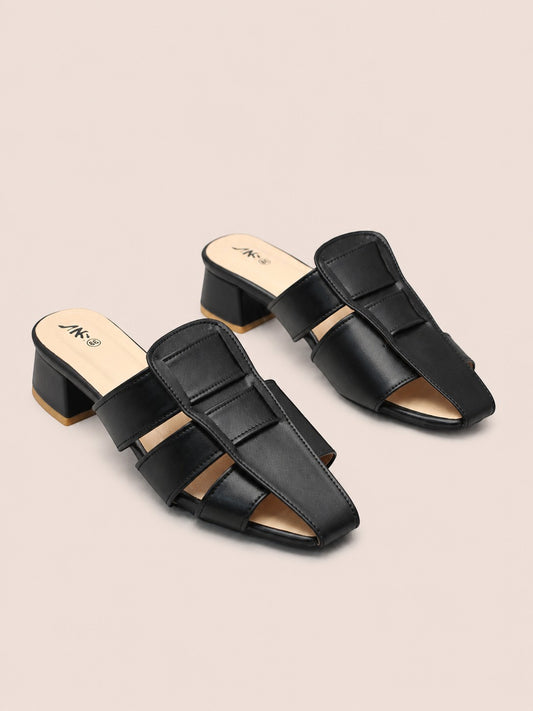 Nawabi Shoes BD black open-toe block heel sandals with a stylish multi-strap design for women.