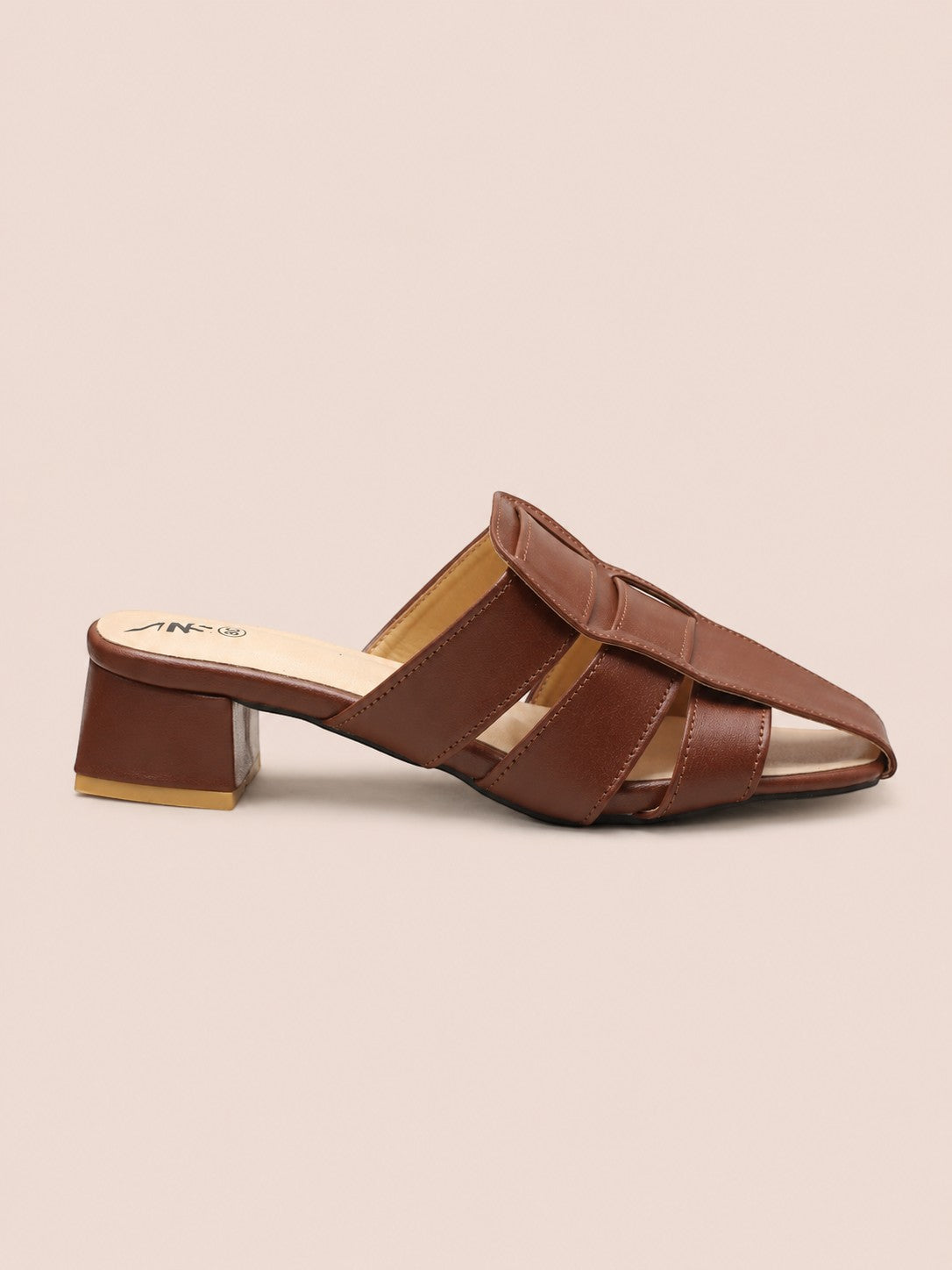 Nawabi Shoes BD brown open toe block heel sandals with a stylish multi-strap upper design for women.